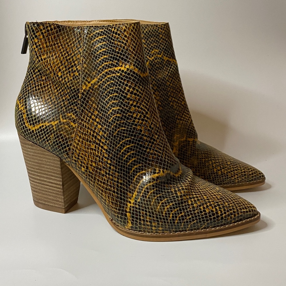 Lucky Brand Snake-Print Ankle Boots in Black and Brown